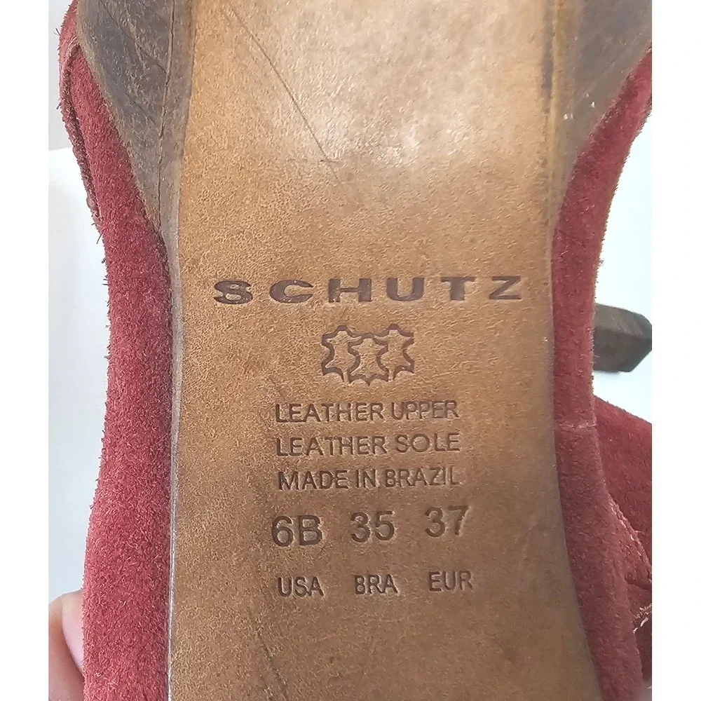 Schutz Camurcao Rouge Red Suede Platform Heels Loafer Style Chunky Heel SZ 7.5